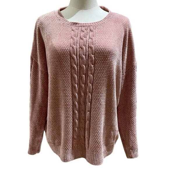 Pink Rose Sweaters - Pink Rose Chenile Sweater Women Soft Velvet Crew Neck Pullover Blush Pink Sz L
